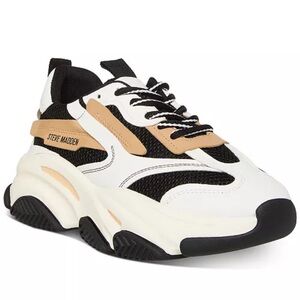 Steve Madden Black and White Sneakers with Tan Accents